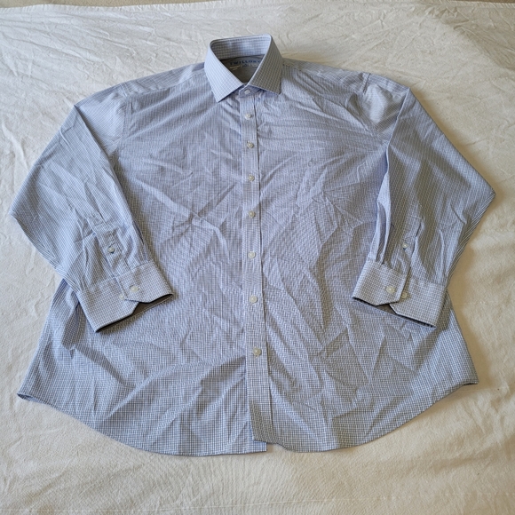 Twillory Performance Blue White Plaid Long Sleeve Button Down 18 Tailored 34/35 - Picture 1 of 7